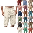 thumbnail image 1 of HVOBTTY Men's Summer Straight Leg Cargo Shorts Solid Color Multi Pocket Button Zipper Elastic Waist Functional, 1 of 4