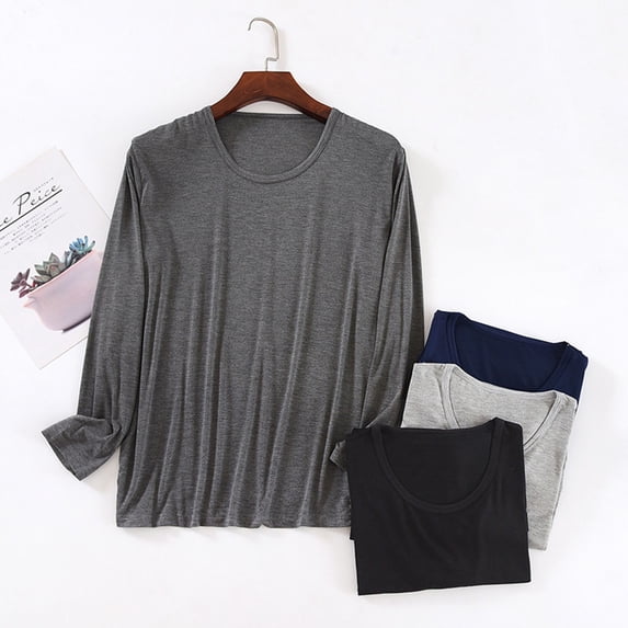 HVOBTTY Mens Casual Pajama Top, Spring Pajama Top for Men, Men's Comfortable Soft Solid Color Crew Neck Long Sleeve Comfy Sleepwear Warm Lightweight Sleep Pajama Top Dark Gray, L