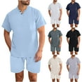 thumbnail image 1 of HVOBTTY Mens Comfy Pajama Set, Summer Pajama Set for Men, Men's Casual Soft Solid Color V Neck Short Sleeve Top and Shorts Breathable Button Pockets Homrwear Pajama Set Dark Blue, XXL, 1 of 5