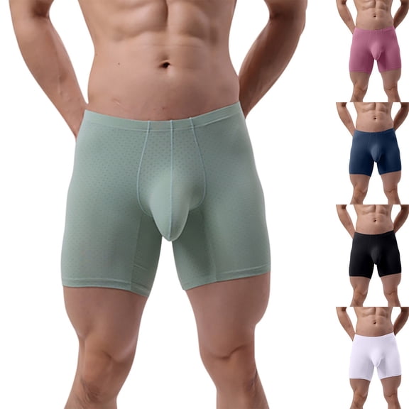 HVOBTTY Mens Fashion Loose Underpants, Everyday Comfortable Briefs for Men, Men's Casual Solid Color Sports Lightweight Breathable Loose Long Length Underpants Pink, L