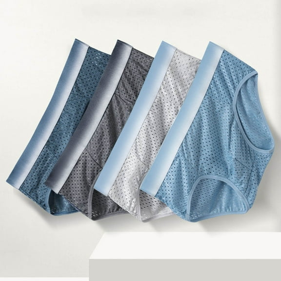 HVOBTTY Mens Soft Classic Underpants, Plus Size Daily Briefs for Men, Men's Fashionable Casual Ice Silk Mesh Breathable Lightweight Loungewear Briefs Blue, XL