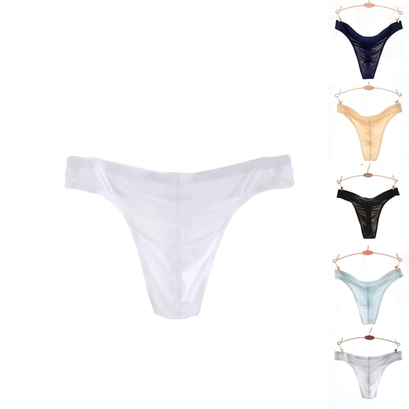 HVOBTTY Mens Soft Seamless Thong Briefs, Everyday Comfortable Briefs for Men, Men's Casual Fashionable Seamless Ice Silk Low Waist Comfortable Breathable Thongs Black, M