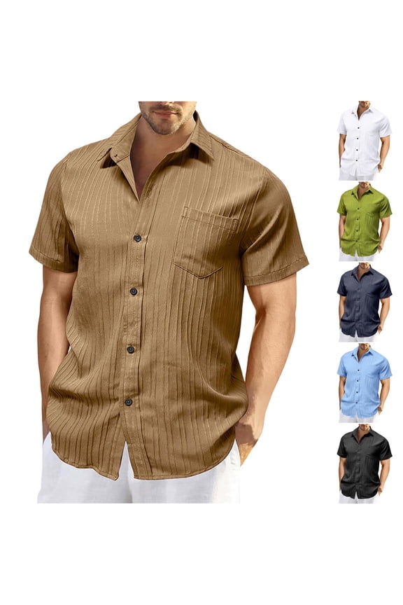 Mens Soft Versatile Pullover Top, Shirt for Men, Mens Fashion Casual Solid Color Collared Pocket Button Short Sleeve Loose Breathable Daily Base Shirts Black, XL