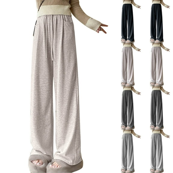 HVOBTTY Pants for Women, Wide Leg Pants Woman, Ladies' Drooping Soft and Loose Knit Sports Loose Pocket Drawstring Wide Leg Pants Beige,XXL