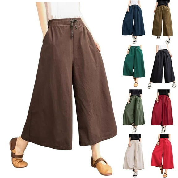 HVOBTTY Pants for Women, Wide Leg Pants Woman, Women's Solid Color and Linen High Waisted Wide Leg Pants Coffee,XXXL
