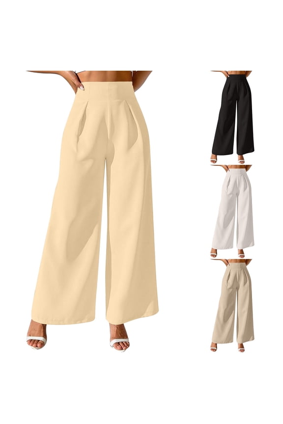 Pants for Women, Wide Leg Pants Woman, Womens Solid Color High Waist Drape Wide Leg Formal Pants Trousers Suit Pants Khaki,S