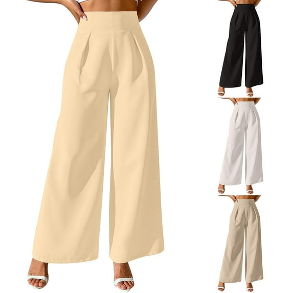 HVOBTTY Pants for Women, Wide Leg Pants Woman, Womens Solid Color High Waist Drape Wide Leg Formal Pants Trousers Suit Pants White,S