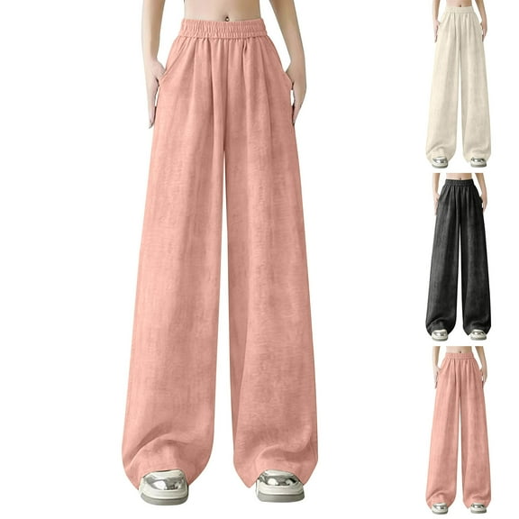 HVOBTTY Pants for Women, Wide Leg Pants Woman, Womens Solid Color High Waist Hanging Loose Straight Leg Casual Ice Silk Wide Leg Pants Beige,XXXL