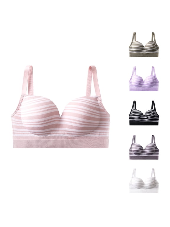 Women's Casual Soft Bra Stripe Teen Girls Soft Support Lift Push Up Breathable Daily Wear