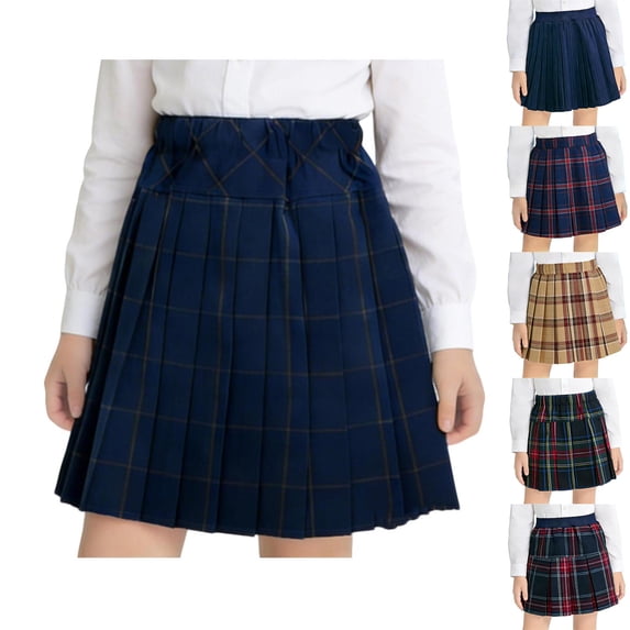 HVOBTTY Summer Girl's Mini Pleated Skirt Plaid Blazer High Waist Uniform Style School Daily Wear