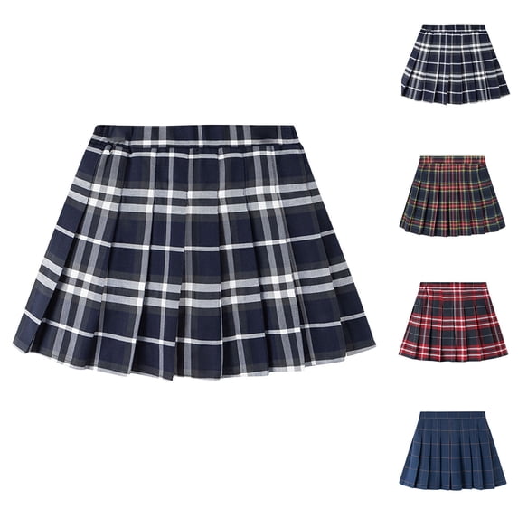 HVOBTTY Summer Girl's Mini Pleated Skirt Plaid Short Inner Liner Daily Outer Wear