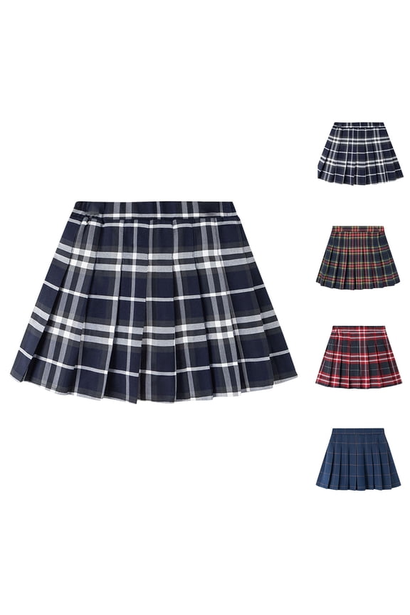 Summer Girl's Mini Pleated Skirt Plaid Short with Liner Daily Outer Wear
