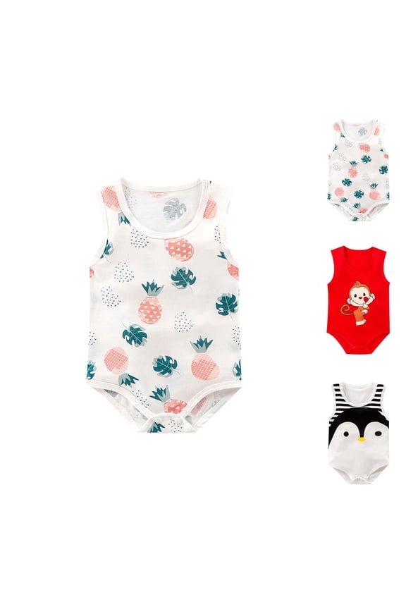 Summer Infant Toddler's Rompers Pineapple Print Sleeveless Short Length Round Neck