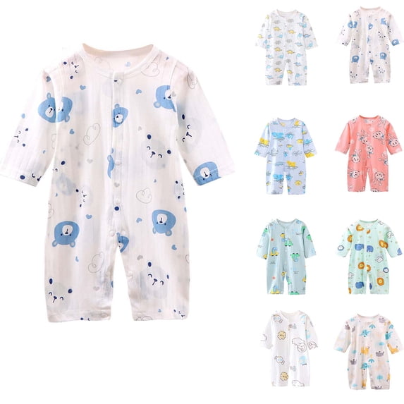HVOBTTY Summer Infant Toddler's Rompers Print Long Sleeve Front Open Loose Breathable
