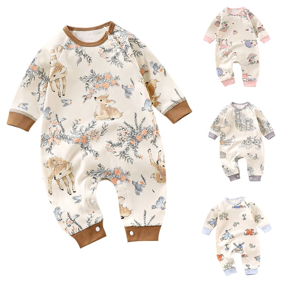 HVOBTTY Summer Infant Toddler's Rompers Print Long Sleeve Full Length Cozy Sleep Wear