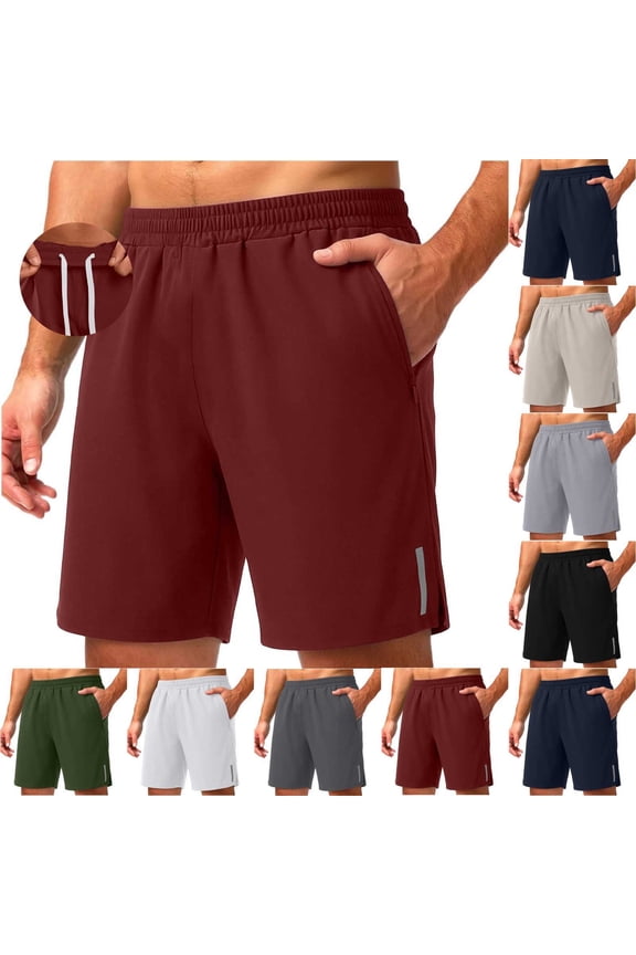 Men's Summer Straight Leg Bike Shorts Solid Color Reflective Strip Split Hem Zipper Pocket Drawstring Hiking Cycling