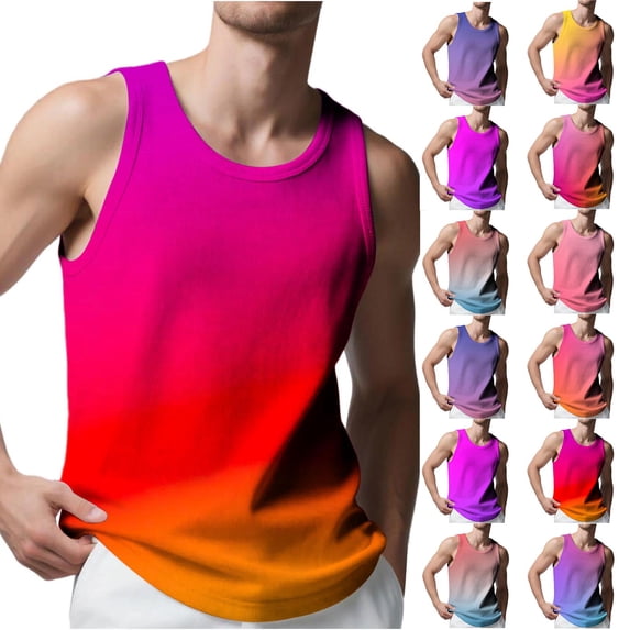 HVOBTTY Summer Men's Tank Top Round Neck Wide Strap Gradient Daily Wear Workout Shirt