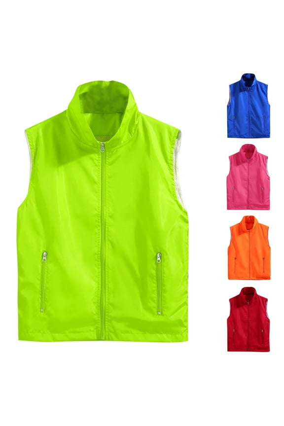 Summer Men's Tank Top Stand Collar Sleeveless Solid Color Zip Pocket Shirt