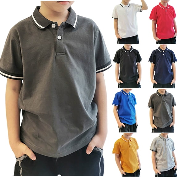 HVOBTTY Summer Toddler Boy's Short Sleeve Collared Shirts Solid Color Lapel Loose Sport Daily Wear Top