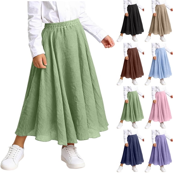 HVOBTTY Summer Toddler Girl's Casual Solid Flowy Ruffle Elastic Waist Tiered Maxi Skirt with Pockets Purple, 14-15 Years