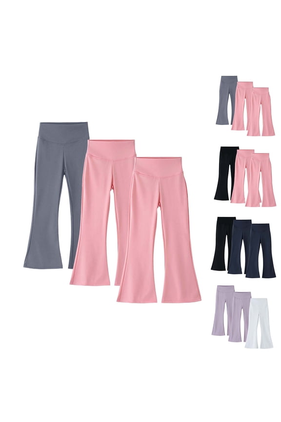Summer Toddler Girl's Flare Leg Long TrousersHigh Waist Fabric Mild Flared Sporty Base Casual Wear Pants, 3-Pack