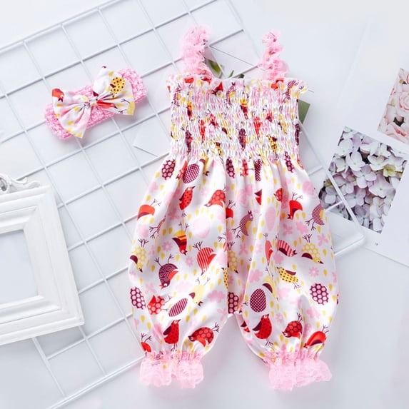 HVOBTTY Summer Toddler Girl's Sleeveless Rompers Cami Strap Solid Color Matching Pants And 3 Piece Daily Outfit Casaual Wear