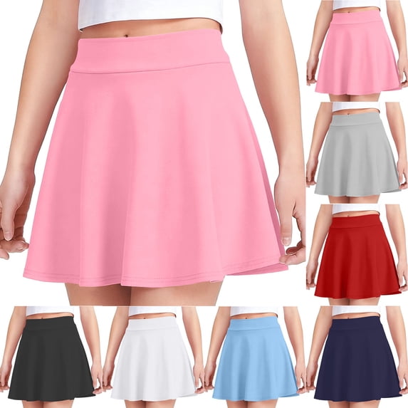 HVOBTTY Summer Toddler Girl's Soft Comfy Solid Color Pleated A Line Elastic Waist Short Mini Skirt Red, 7-8 Years