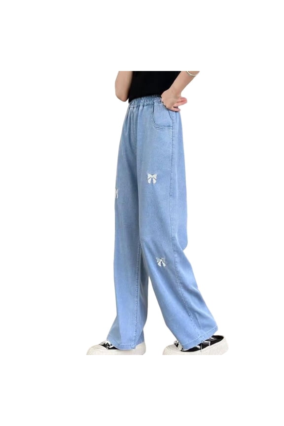 Summer Toddler Girl's Wide Leg Long Denim PantsCasual Loose Air Permeable Match Daily Wear