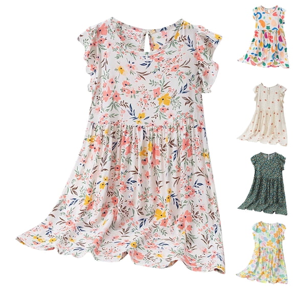 HVOBTTY Summer Toddler Girls Dresses Sleeveless Print Round Neck Breathable Garment for Daily Casual and Outdoor Use