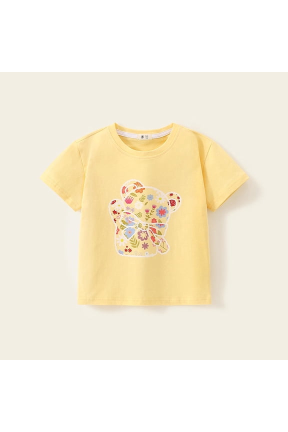 Summer Toddler Kid's Short Sleeve Crew Neck T-Shirt Bear Print Loose Comfortable Lightweight Casual Wear Top
