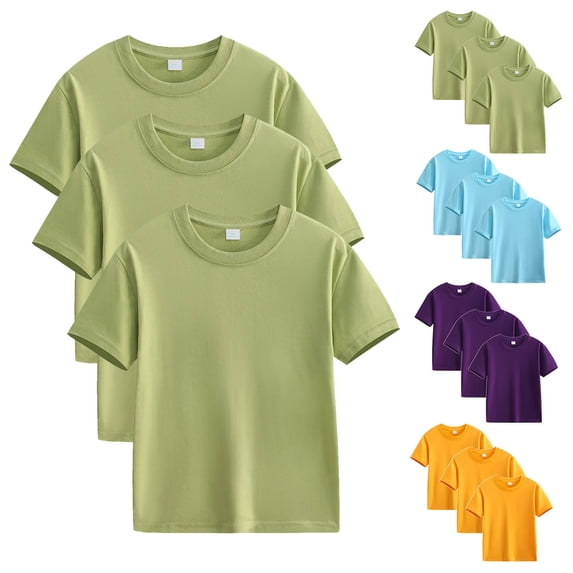 HVOBTTY Summer Toddler Kid's Short Sleeve Crew Neck T-Shirt Solid Color Cotton Comfortable Lightweight Daily Wear Top, 3-Pack