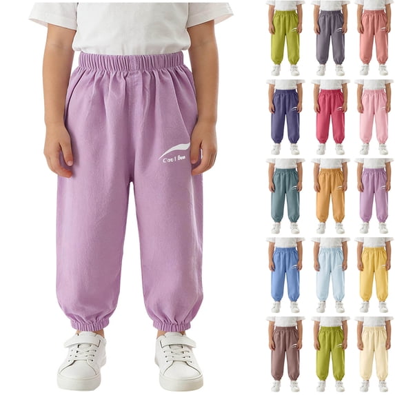 HVOBTTY Summer Toddler Kid's Straight Leg Long TrousersMid High Waist Solid Color Relaxed Cuffed Air Protection Casual Wear Pants