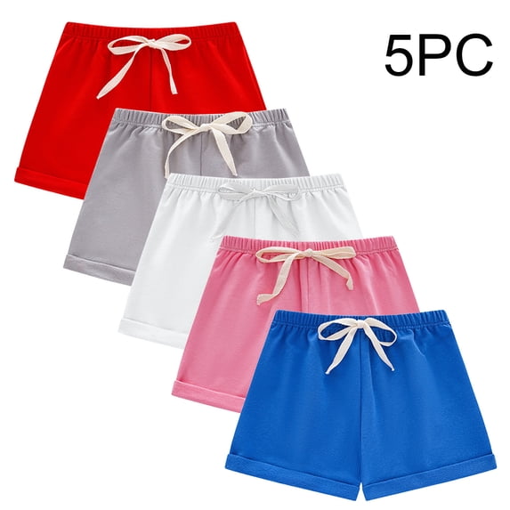 HVOBTTY Summer Toddler Kids Straight Leg Bike Shorts 5PC Solid Color Cotton Loose Relaxed Daily Casual Breathable Bottoms, 5-Pack