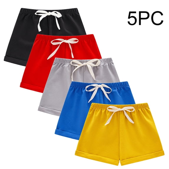 HVOBTTY Summer Toddler Kids Straight Leg Bike Shorts 5PC Solid Color Cotton Loose Relaxed Daily Casual Breathable Bottoms, 5-Pack