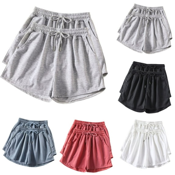 HVOBTTY Summer Women's 2 Pack Casual Fashion Printed Solid Color Loose Fitting Running And Fitness High Waisted Wide Leg Shorts Blue, XXL