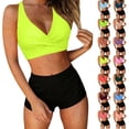 thumbnail image 1 of HVOBTTY Summer Women's 2 Piece Bikini Swimsuit Set Period Use Solid Color V Neck Back Built In Pad Wireless Beach Suits, 1 of 5