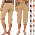 thumbnail image 1 of HVOBTTY Summer Women's Casual Elastic Waist Cargo Solid Color High Waist Drawstring Pockets Shorts Coffee, XL, 1 of 5