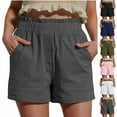 thumbnail image 1 of HVOBTTY Summer Women's Casual Elastic Waist Solid Color Linen Like Ruffle Hem Loose Button with Pockets Shorts Black, M, 1 of 5