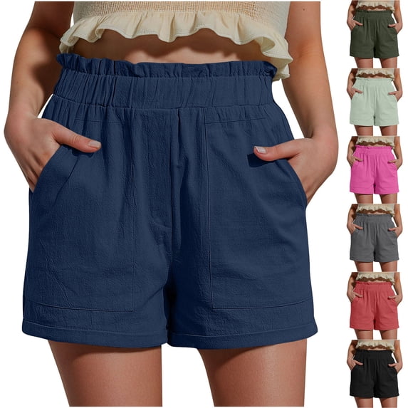 HVOBTTY Summer Women's Casual Elastic Waist Solid Color Loose Straight Leg with Pockets Daily Wear Shorts Gray, XXXL