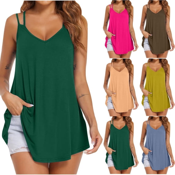 HVOBTTY Summer Women's Comfortable Solid Color V Neck Sleeveless Loose Stylish Daily Basic Tank Top Blouse Navy, S