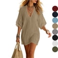 thumbnail image 1 of HVOBTTY Summer Women's Elbow-Length Mini Shirt Dress Solid Color Lapel Casual Lower Casual Wear, 1 of 5