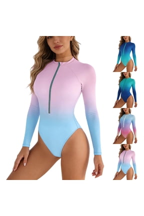 Summer Women's Jumpsuit Swimsuits Gradient Long Sleeve Surf Suits Zip Front Sun Protection Slim Stretch Bathing Suits