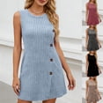 thumbnail image 1 of HVOBTTY Summer Women's Sleeveless Mini A-Line Dress Solid Color Round Neck Side Button Casual Daily Out Wear, 1 of 5