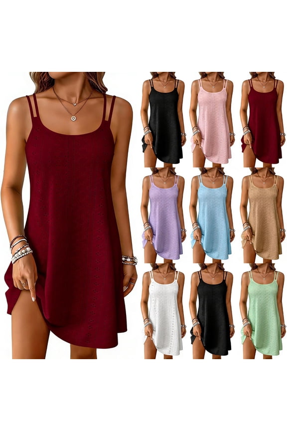 Summer Women's Sleeveless Mini A-Line Dress Solid Color Round Neck Strap Basic Daily Out Wear