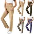 thumbnail image 1 of HVOBTTY Women's Fall Straight Leg Long Jean Faux Denim Slim Elastic Waist Equipped with Side Pockets Pants, 1 of 5