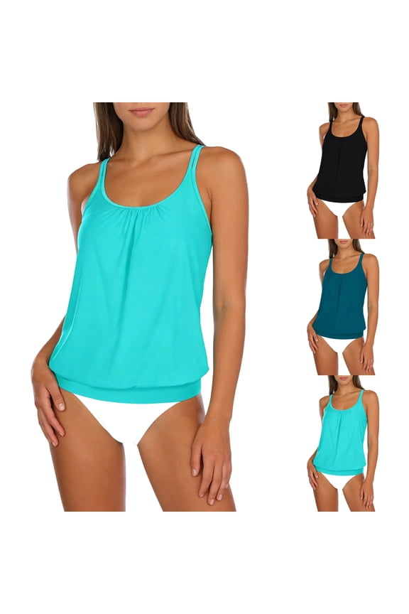 Summer Women's Tankini Tops Round Neck Conservative Tank Style Top Replacement Garment for Beach Daily Matching