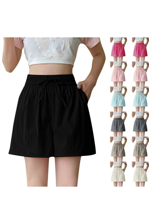 Summer Women's Wide Leg Workout Solid Color Ice Silk Side Pockets Knee Length Shorts Gray, S