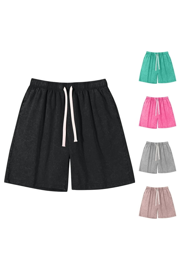 Summer Women's Wide Leg Workout Solid Color Vintage Style Loose with Pockets Knee Length Shorts Hot Pink, XXL