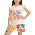 thumbnail image 1 of HVOBTTY Toddler Girl's Light Weight Print Cap Sleeve Tank Crew Neck Top Elastic Waist Short Pant 2 Piece Fashion Suits, 1 of 4