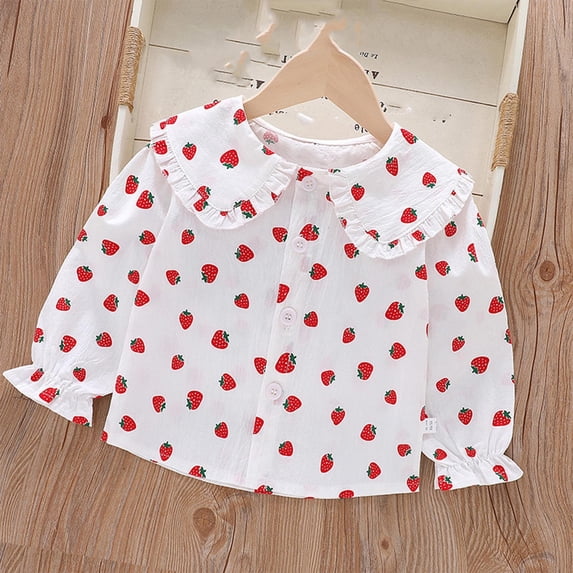 HVOBTTY Toddler Girl's Long Sleeve Collared Shirts Collar Print Loose Lapel Soft Fabric Daily Wear Top